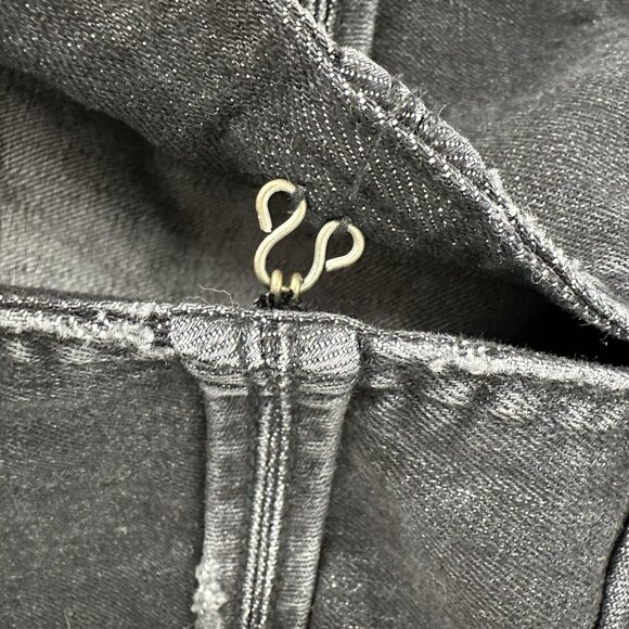 FREE PEOPLE Black Denim Jacket XS Military Distressed Fitted Boho - Picture 13 of 15